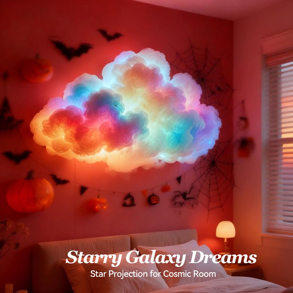 DIY Dreamy 3D Cloud Lamp, Bluetooth APP & Remote Control with Music Sync, USB Powered & Freely Shapable, Creative Parent-Child Interactive Atmosphere Light (Fantasy Color LED 800CM)