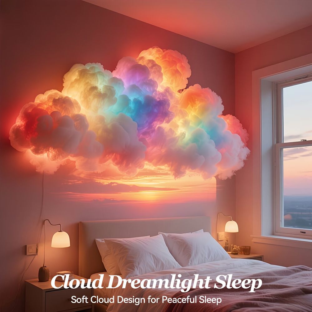 DIY Dreamy 3D Cloud Lamp, Bluetooth APP & Remote Control with Music Sync, USB Powered & Freely Shapable, Creative Parent-Child Interactive Atmosphere Light (Fantasy Color LED 800CM)