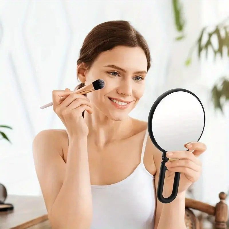 Double-sided Folding Makeup Mirror – 1X/50X Dual Magnification, 360° Rotatable and Foldable for Portability, Three Uses: Handheld, Desktop, Wall-mounted(PINK)