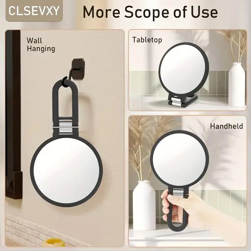 Double-sided Folding Makeup Mirror – 1X/50X Dual Magnification, 360° Rotatable and Foldable for Portability, Three Uses: Handheld, Desktop, Wall-mounted(PINK)