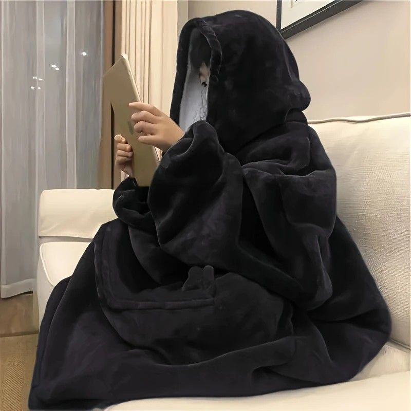 Ultra-Soft Fleece Wearable Blanket Hoodie, Unisex Hooded Large-Pocket Lazy Warm Home Wear(RED)