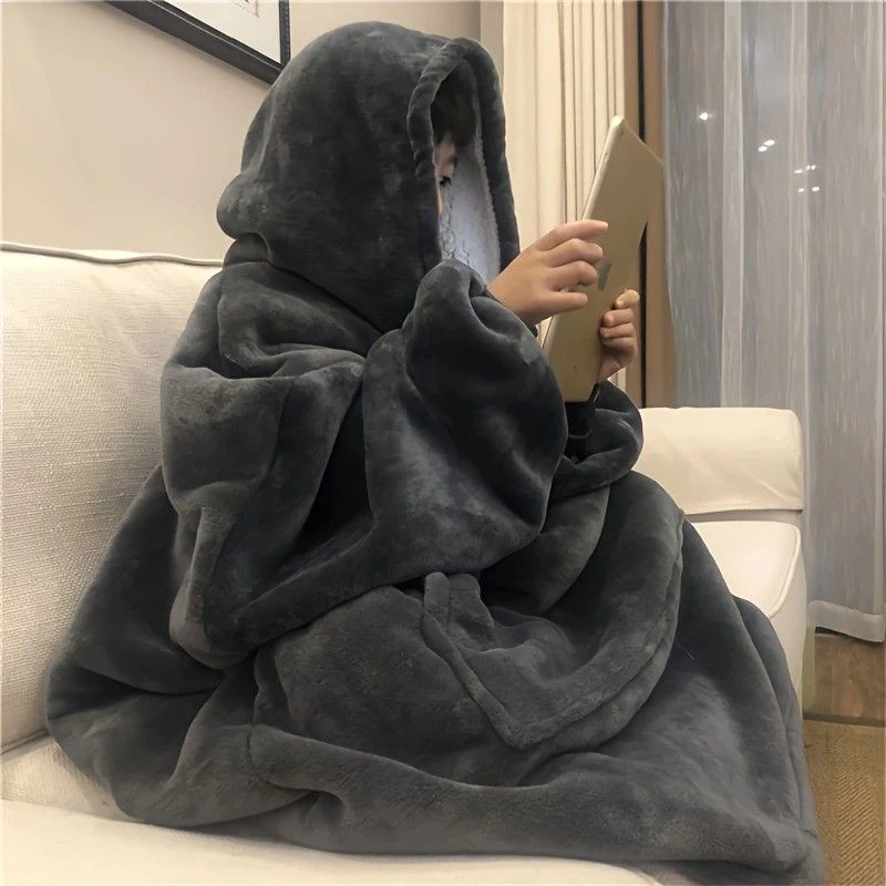 Ultra-Soft Fleece Wearable Blanket Hoodie, Unisex Hooded Large-Pocket Lazy Warm Home Wear(grey)