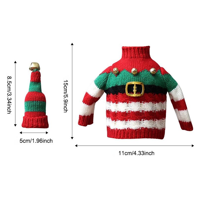 Christmas Knitted Wine Bottle Cover, Santa & Elf Styles, Cute Warm Holiday Decoration Essential./Striped belt style