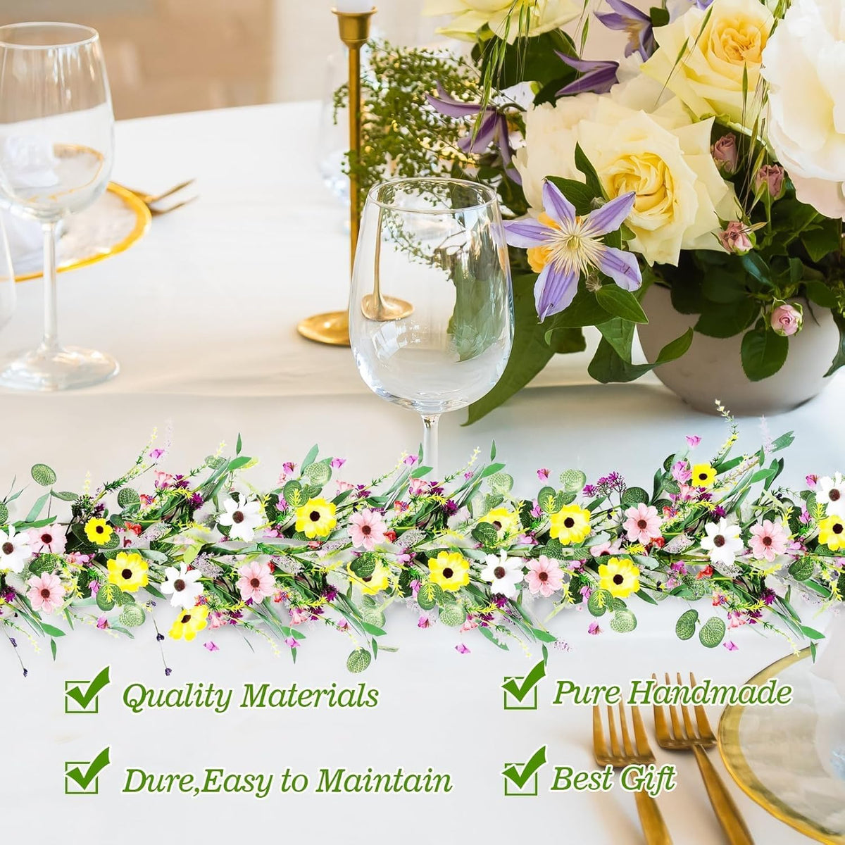 6.5 Ft Spring Summer Flower Vine Garlands Artificial Wildflower Wisteria Lavender Daisy Garland Not Withering Floral Wreath Garland All Year Round Home Decor for Indoor Outdoor Home Wedding Arch