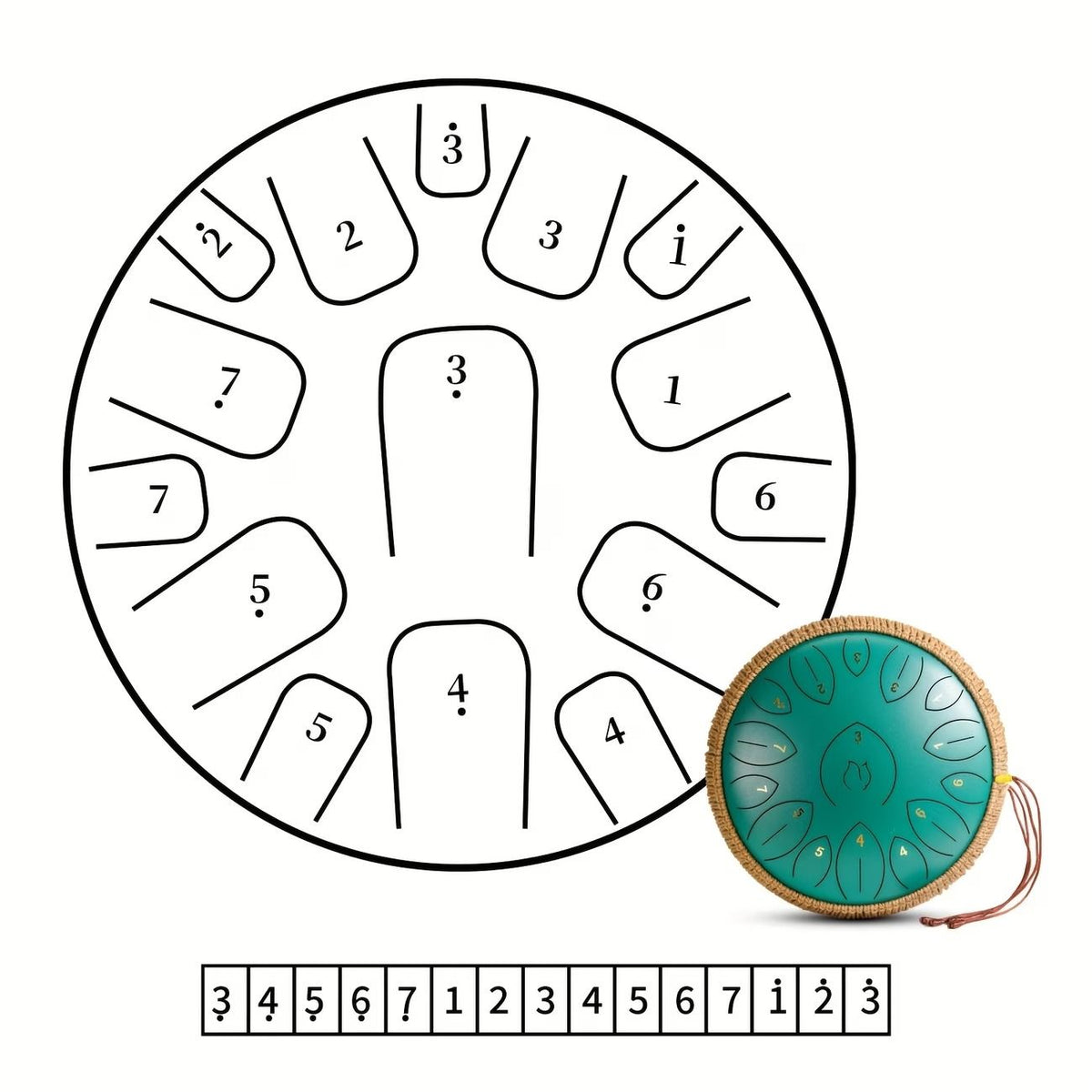 12-Inch D Major 15-Note Steel Tongue Drum, Carbon Steel Material, Petal Tongue Design, Machine-Made & Hand-Tuned, Ethereal & Melodious, Comes with Mallets, Finger Cots & Tutorial, Ideal for Meditation, Yoga & Music Enlightenment!*white