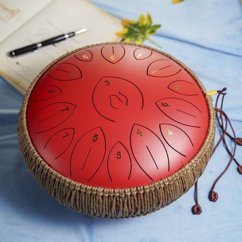 12-Inch D Major 15-Note Steel Tongue Drum, Carbon Steel Material, Petal Tongue Design, Machine-Made & Hand-Tuned, Ethereal & Melodious, Comes with Mallets, Finger Cots & Tutorial, Ideal for Meditation, Yoga & Music Enlightenment!*white