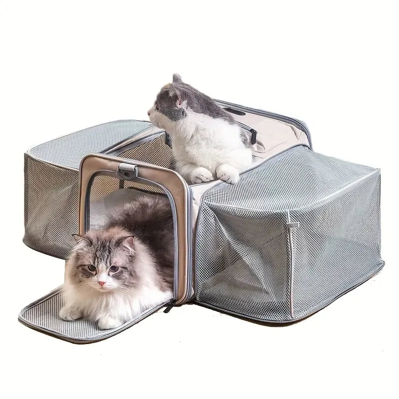 Expandable Airline Approved Pet Carrier – Dual-Side Expansion, Breathable Mesh Windows, Adjustable Straps, Car Travel Ready, Fits Cats up to 13 lbs / Dogs up to 10 lbs(grey)