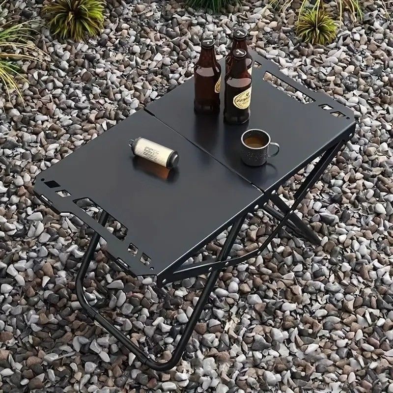 Portable Folding Camping Table Iron Outdoor Picnic Beach BBQ Tailgate Hiking with Storage Bag(BLACK)