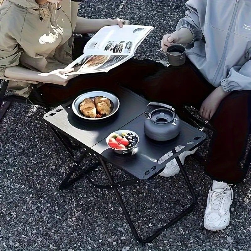 Portable Folding Camping Table Iron Outdoor Picnic Beach BBQ Tailgate Hiking with Storage Bag(BLACK)