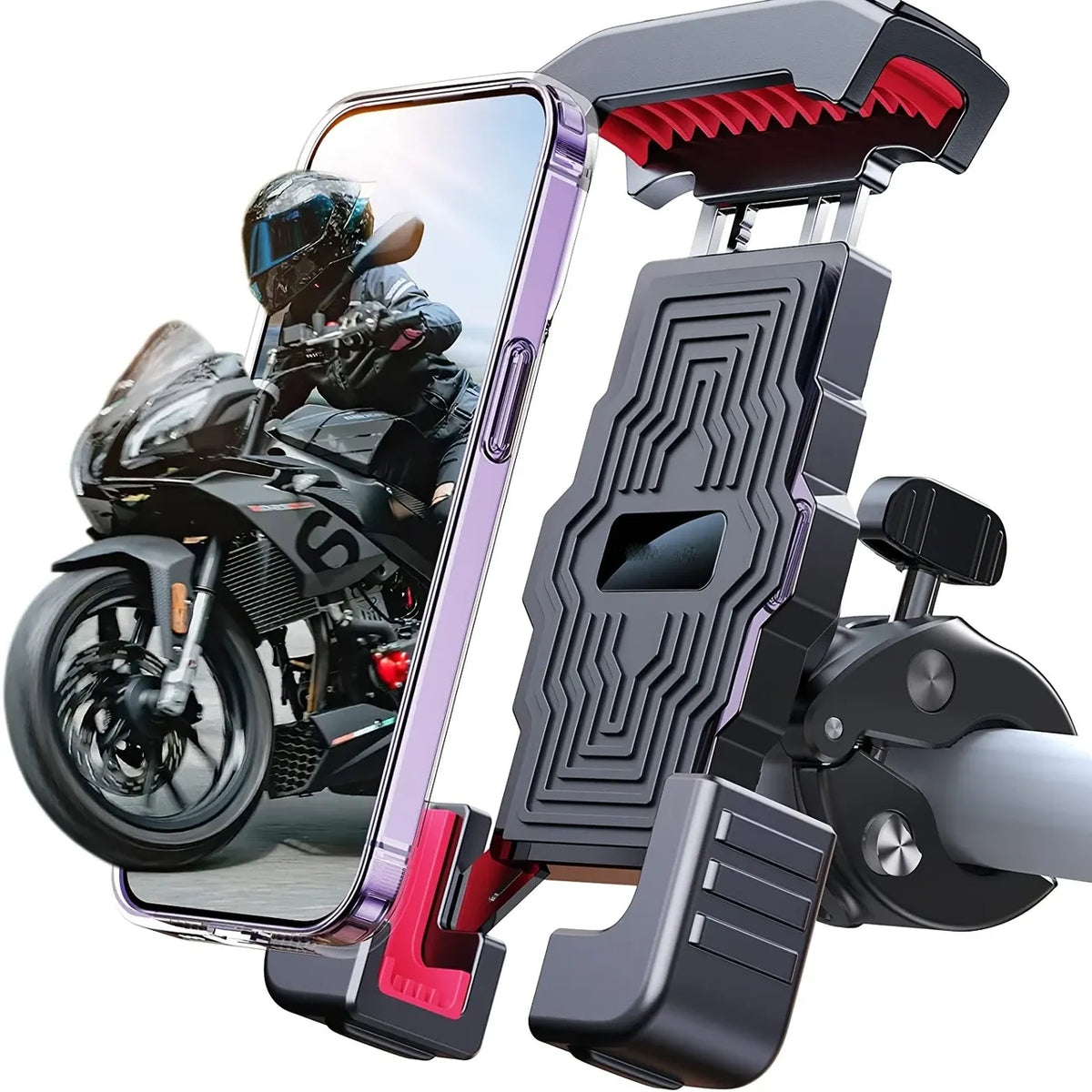 360° Rotatable Bike/Motorcycle Phone Mount: Metal 4-Claw Lock / 1-Sec One-Hand Mount & Release / 70LB Load Capacity, Universal for Motorcycles & Bikes, No Drop on Bumpy Roads!
