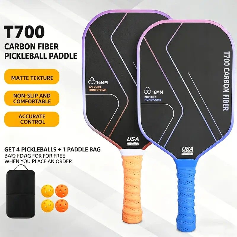 T700 Carbon Fiber Pickleball Paddle Set (2 Pack): 8.0oz Lightweight Widebody Design, Ideal for Beginners & Seniors(BLUE)
