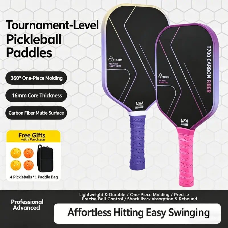 T700 Carbon Fiber Pickleball Paddle Set (2 Pack): 8.0oz Lightweight Widebody Design, Ideal for Beginners & Seniors(BLUE)