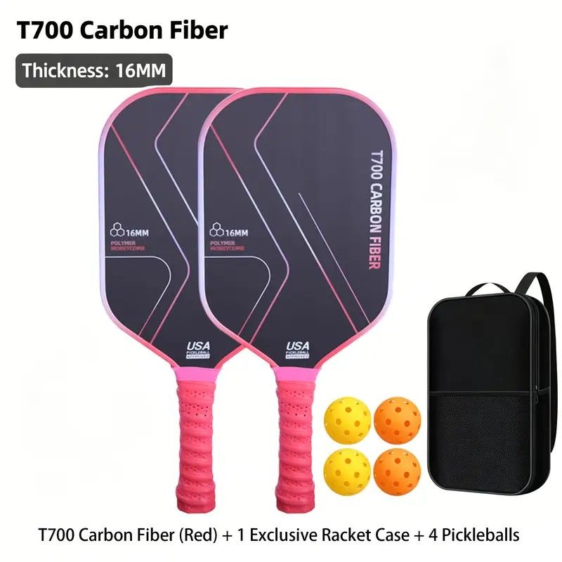 T700 Carbon Fiber Pickleball Paddle Set (2 Pack): 8.0oz Lightweight Widebody Design, Ideal for Beginners & Seniors(RED)