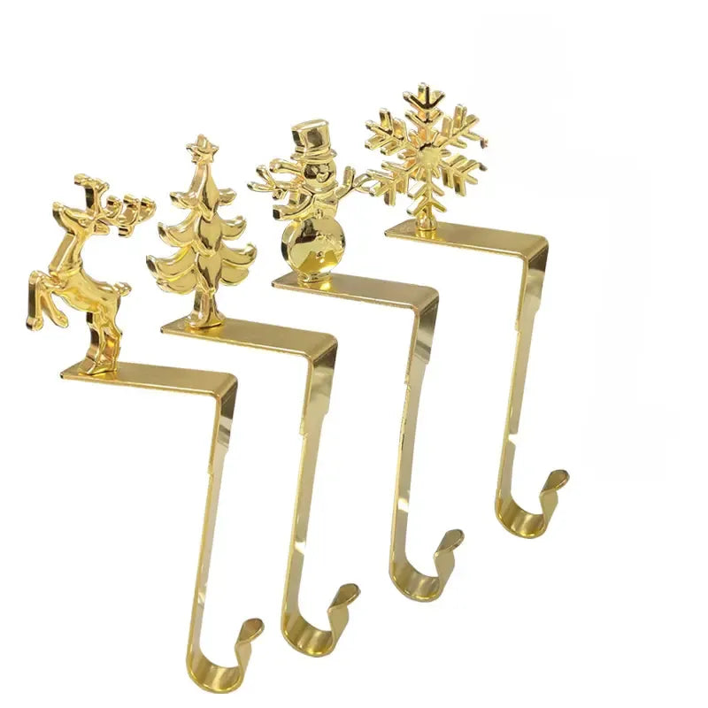 4-Pack No-Drill Metal Christmas Hooks – Gold tree and snowflake design, universal hanging bracket for fireplace mantels and door frames. (Silver)