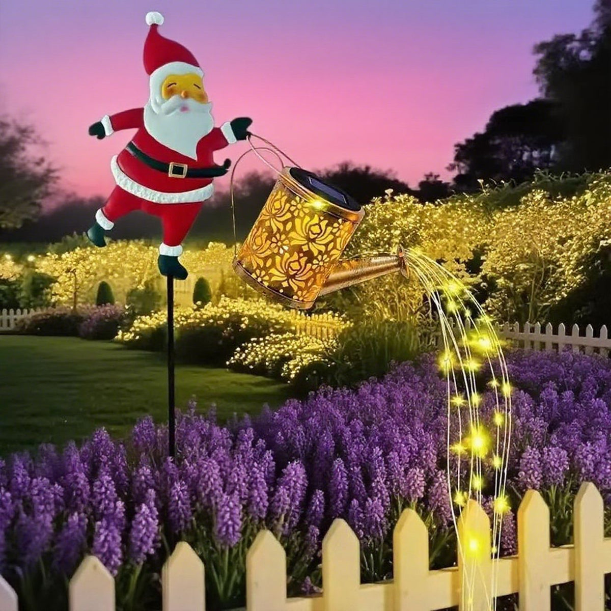 Solar Santa Claus Watering Can Light, IP64 Waterproof Iron Art, Multi-Color Light Effects, Brighten Up Your Outdoor Garden Holiday Ambiance (Colorful Light)