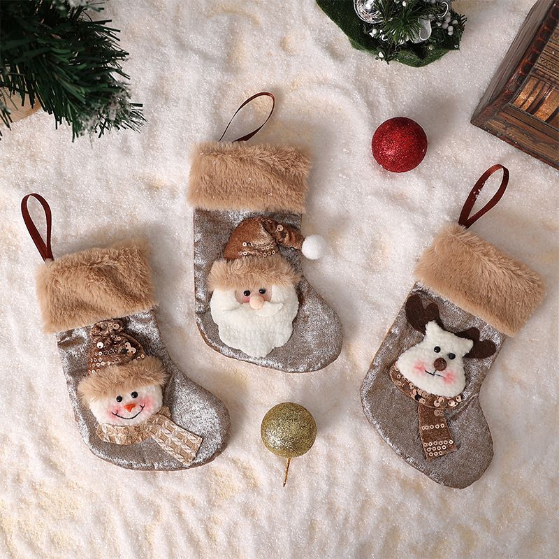 Brown Mini Christmas Stocking Set of 3, Reindeer Snowman Santa Styles, Cute Little Ornament Holiday Essential