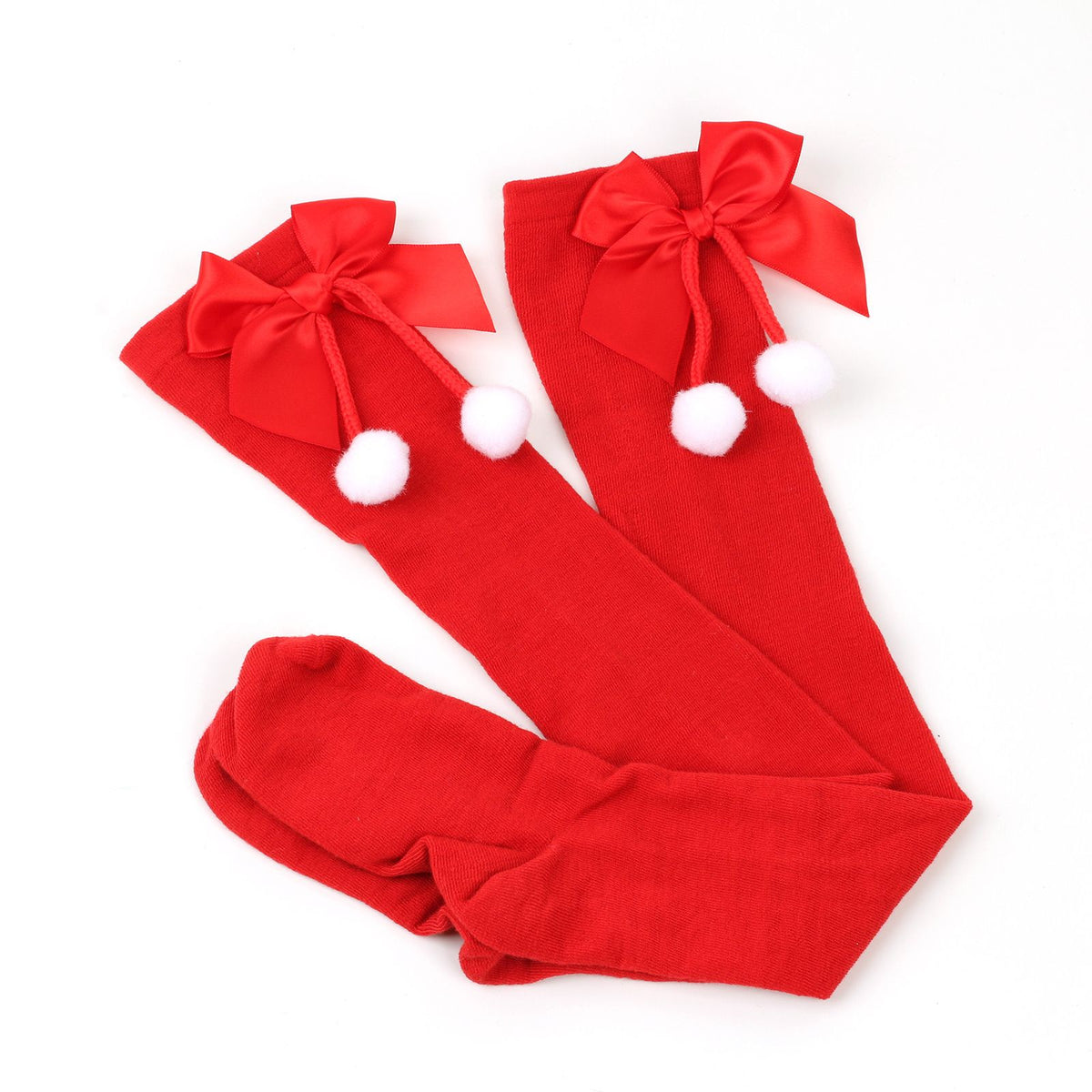 Christmas Over-the-Knee Socks, Handmade Polyester-Cotton Bows, Sweet & Warm Holiday Outfit. 4-Pack A01 Combo Set
