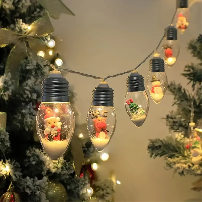 Christmas Wish Bulb String Light | 10 LED Warm Light Mini Scenes, Battery-Powered (Batteries Not Included), 200cm Long, Embedded Santa Claus, Snowman & Reindeer Designs, Hang Anywhere to Brighten Up the Holidays