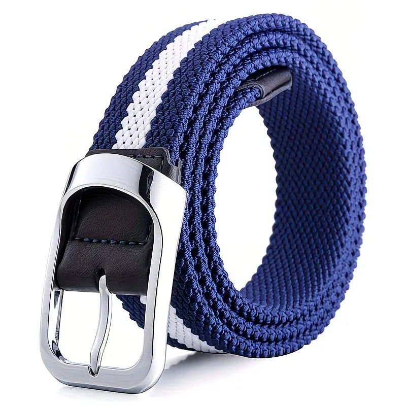 Three-Color Braided Golf Elastic Belt, Unisex, Stretchy Comfort and Versatile Matching, Top Choice for High-Quality Casual Trouser Belts/Blue and white