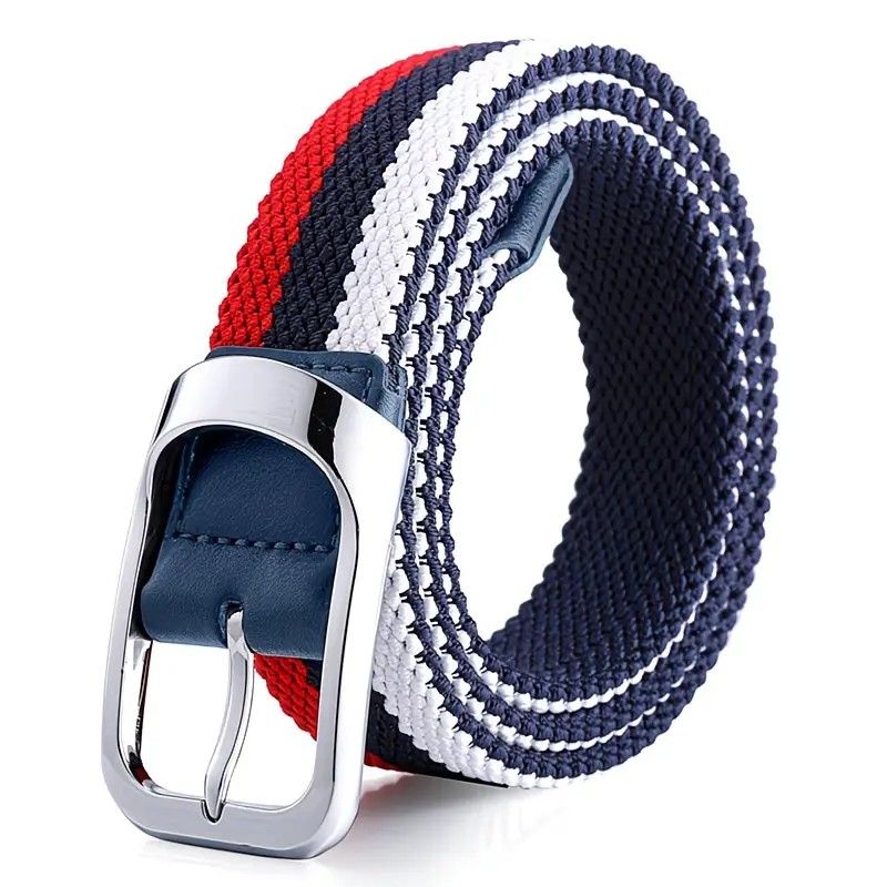 Three-Color Braided Golf Elastic Belt, Unisex, Stretchy Comfort and Versatile Matching, Top Choice for High-Quality Casual Trouser Belts/Blue and white