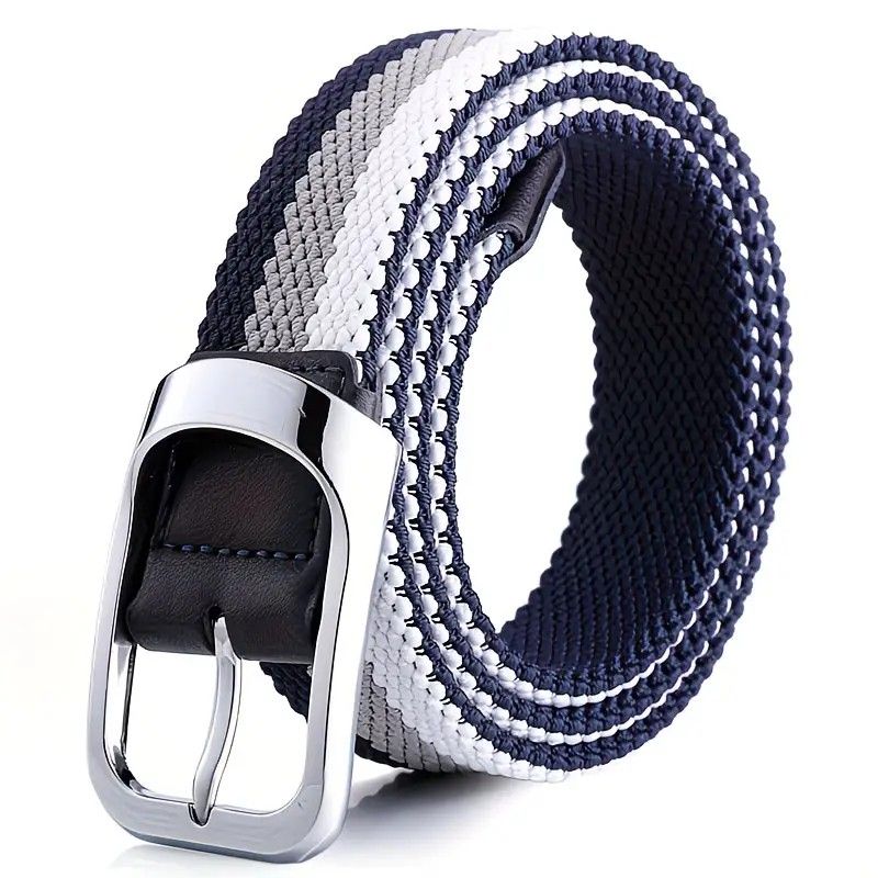 Three-Color Braided Golf Elastic Belt, Unisex, Stretchy Comfort and Versatile Matching, Top Choice for High-Quality Casual Trouser Belts/Blue and white