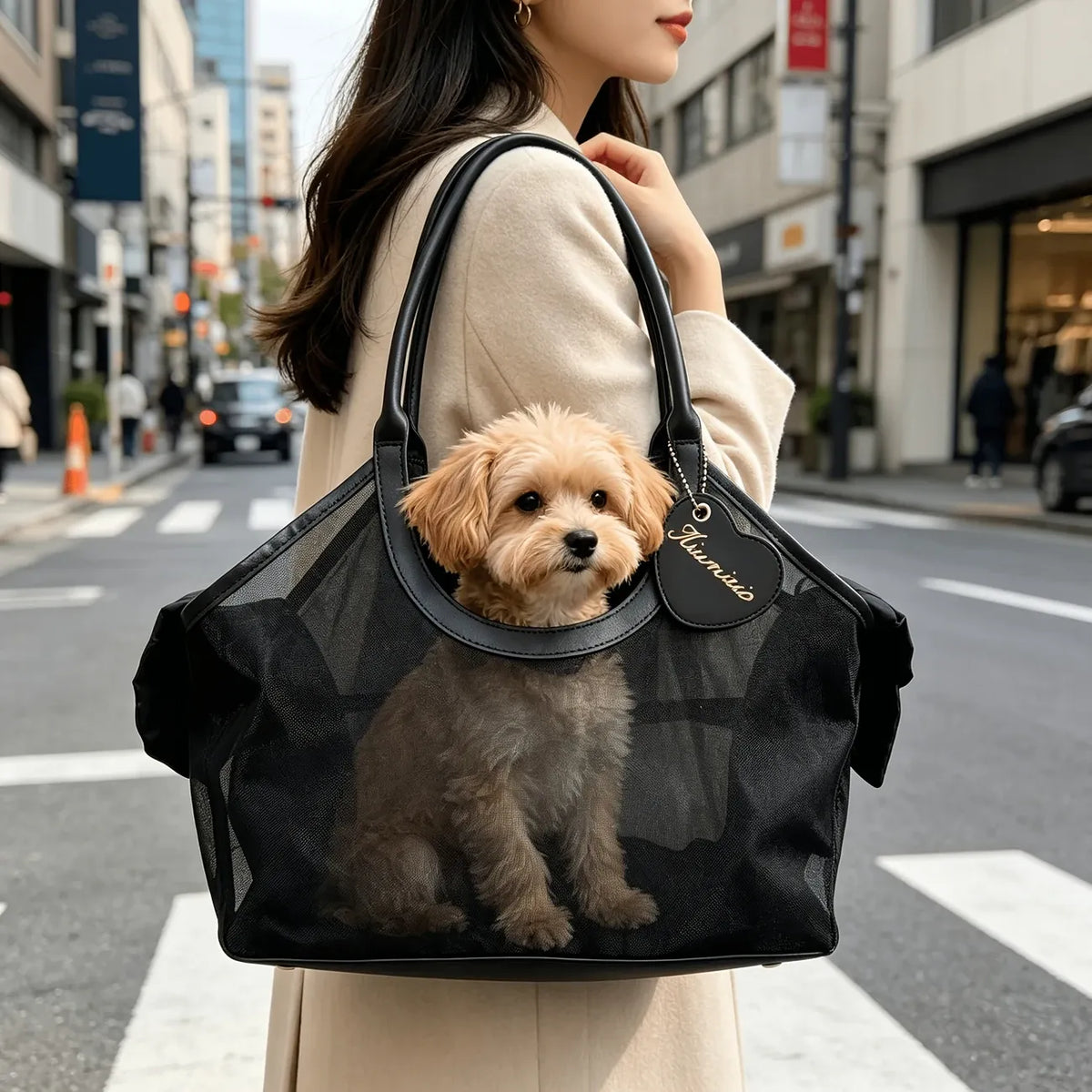 Breathable Mesh Pet Carrier, Head-Out Lightweight Backpack for Small Dogs Cats Under 3kg, Handheld Shoulder Crossbody with Reinforced Base.(black)