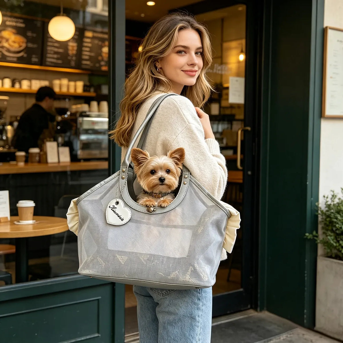 Breathable Mesh Pet Carrier, Head-Out Lightweight Backpack for Small Dogs Cats Under 3kg, Handheld Shoulder Crossbody with Reinforced Base.(silver)