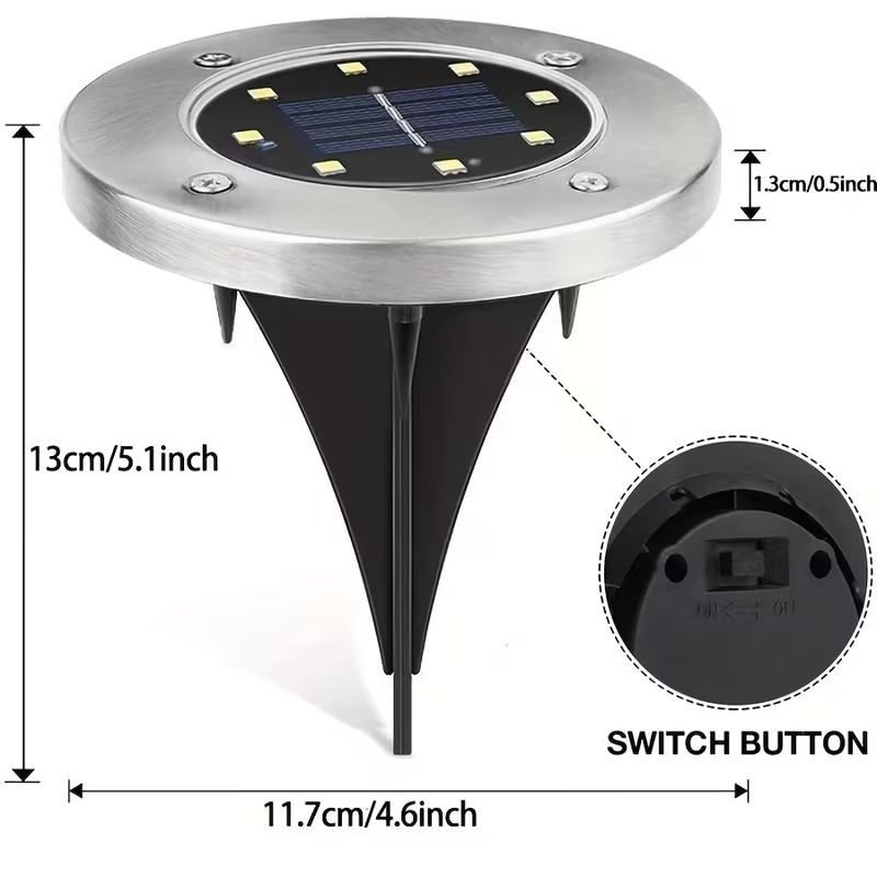 8PCS Solar Outdoor Buried Light Waterproof Garden Lawn Lamp Warm Landscape Lighting No Wiring Auto Charge Night Illumination Decorative Light.*white light