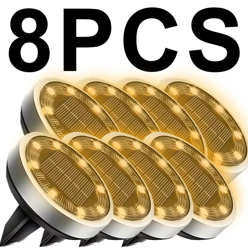 8PCS Solar Outdoor Buried Light Waterproof Garden Lawn Lamp Warm Landscape Lighting No Wiring Auto Charge Night Illumination Decorative Light.*white light