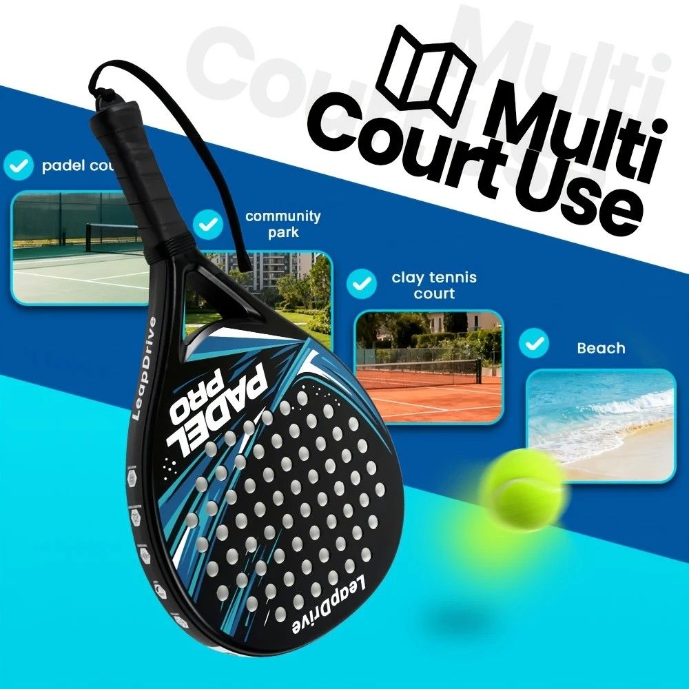 Padel Racket Carbon Fiber Lightweight Control EVA Core | Comfort Grip for Beginner & Intermediate Players(Red and black wave point single shot)