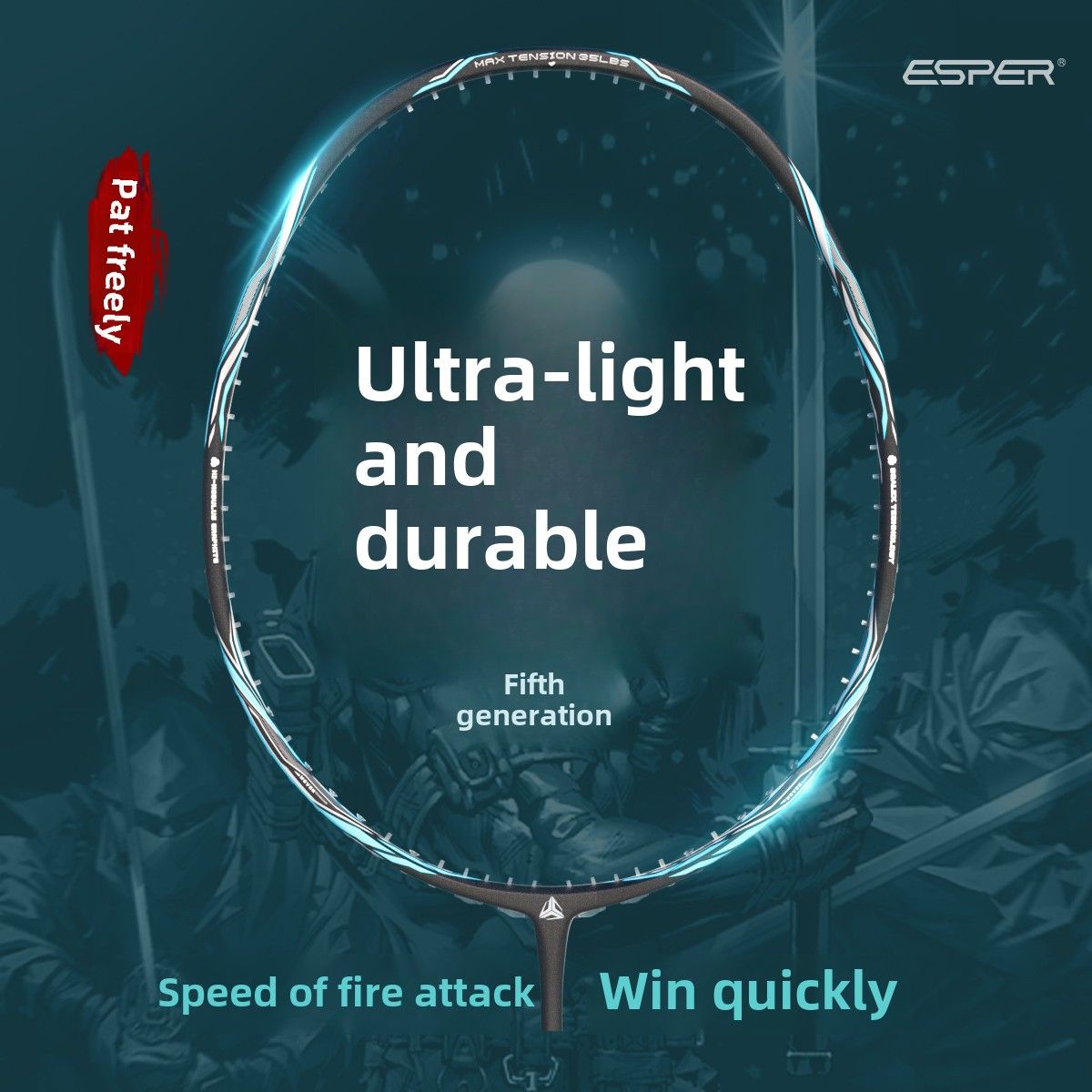 ESPER Explorer Fifth Generation Badminton Racket 58g 9U Full Carbon Fiber All-Around Fish Scale Shaft Double-Wall Inner Foaming Professional Match Training Racket(Phantom blue)