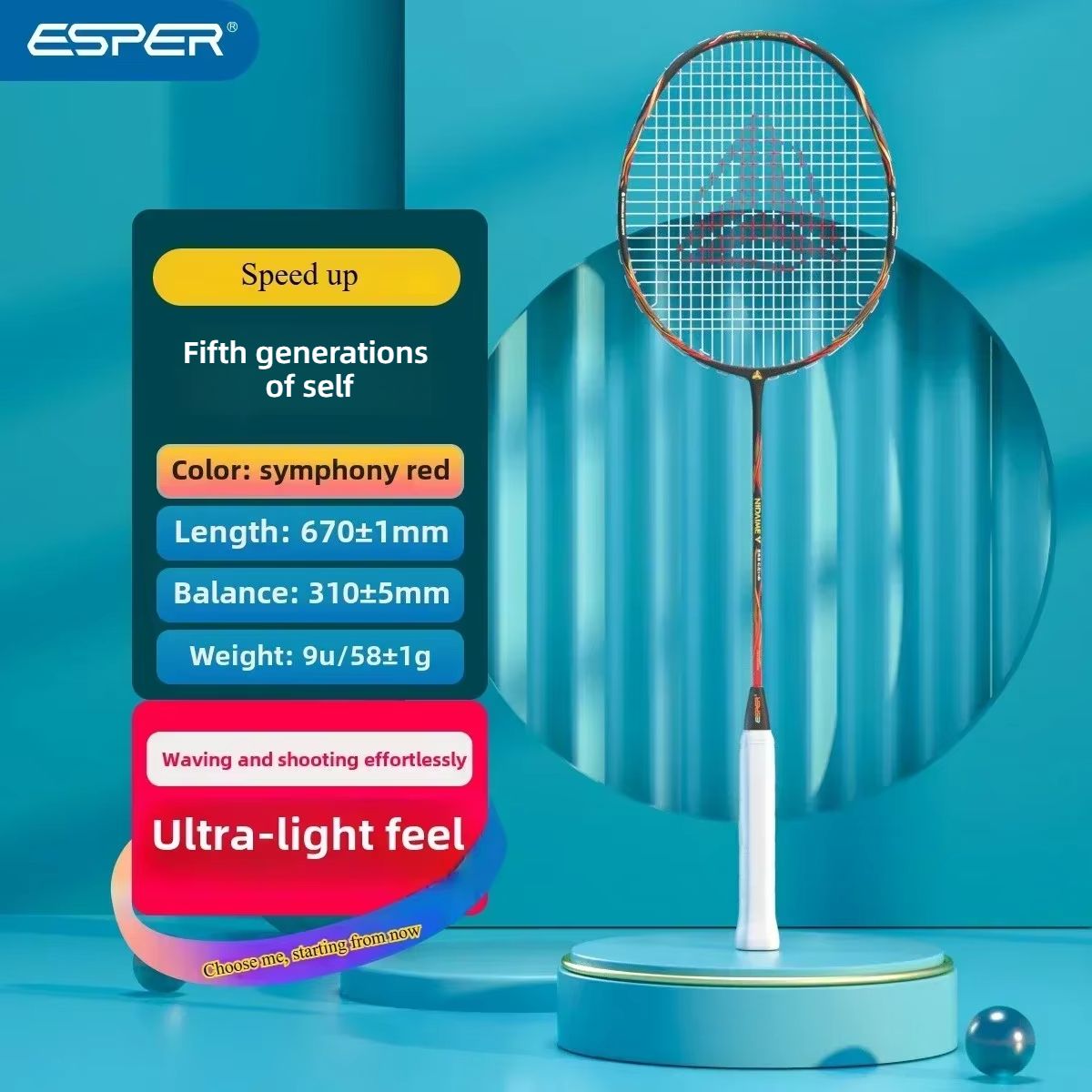 ESPER Explorer Fifth Generation Badminton Racket 58g 9U Full Carbon Fiber All-Around Fish Scale Shaft Double-Wall Inner Foaming Professional Match Training Racket(Phantom blue)