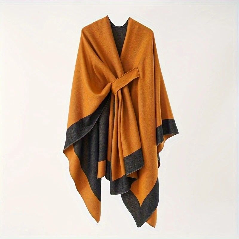 Solid Color Striped-Border Faux Cashmere Shawl Scarf, Minimalist Versatile Autumn Winter Warmth Elegant Accessory.(GREY)