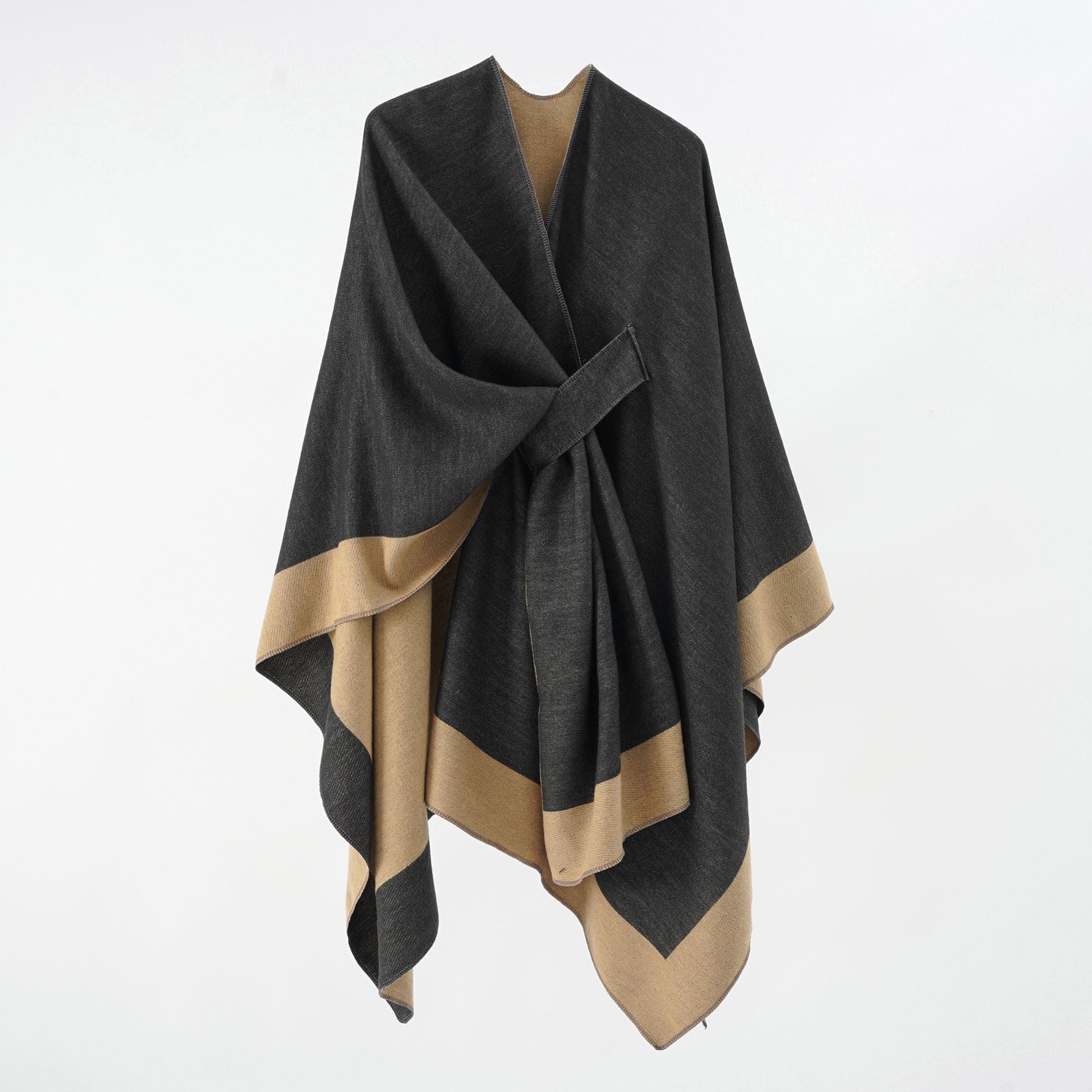 Solid Color Striped-Border Faux Cashmere Shawl Scarf, Minimalist Versatile Autumn Winter Warmth Elegant Accessory.(BLACK)