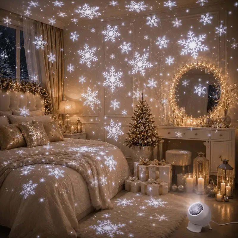 Winter Snowflake Projection Lamp (Rechargeable + Touch Switch) – Fill your room with falling snow at the touch of a finger, wireless and portable, effortlessly creating a romantic and cozy winter atmosphere.