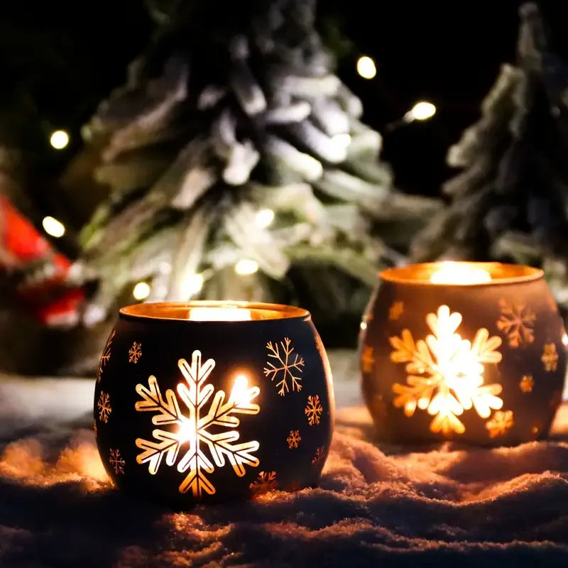 2PCS Winter Snowflake Glass Candle Holders, Light Up the Romantic Atmosphere of Christmas and New Year