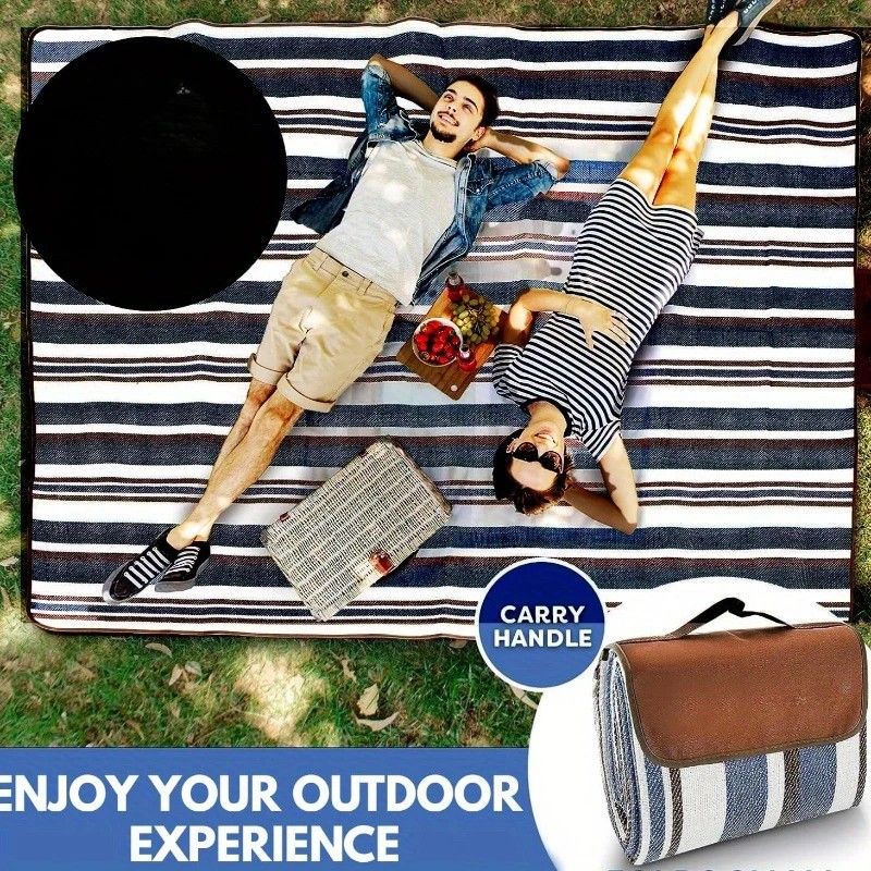 Double-layer Nylon Picnic Mat High-density Waterproof Base + Nylon Padding Lightweight Foldable with Carry Handle Machine Washable & Easy Care Ideal for Beach Camping Park Outdoor Picnics。(150*200CM)
