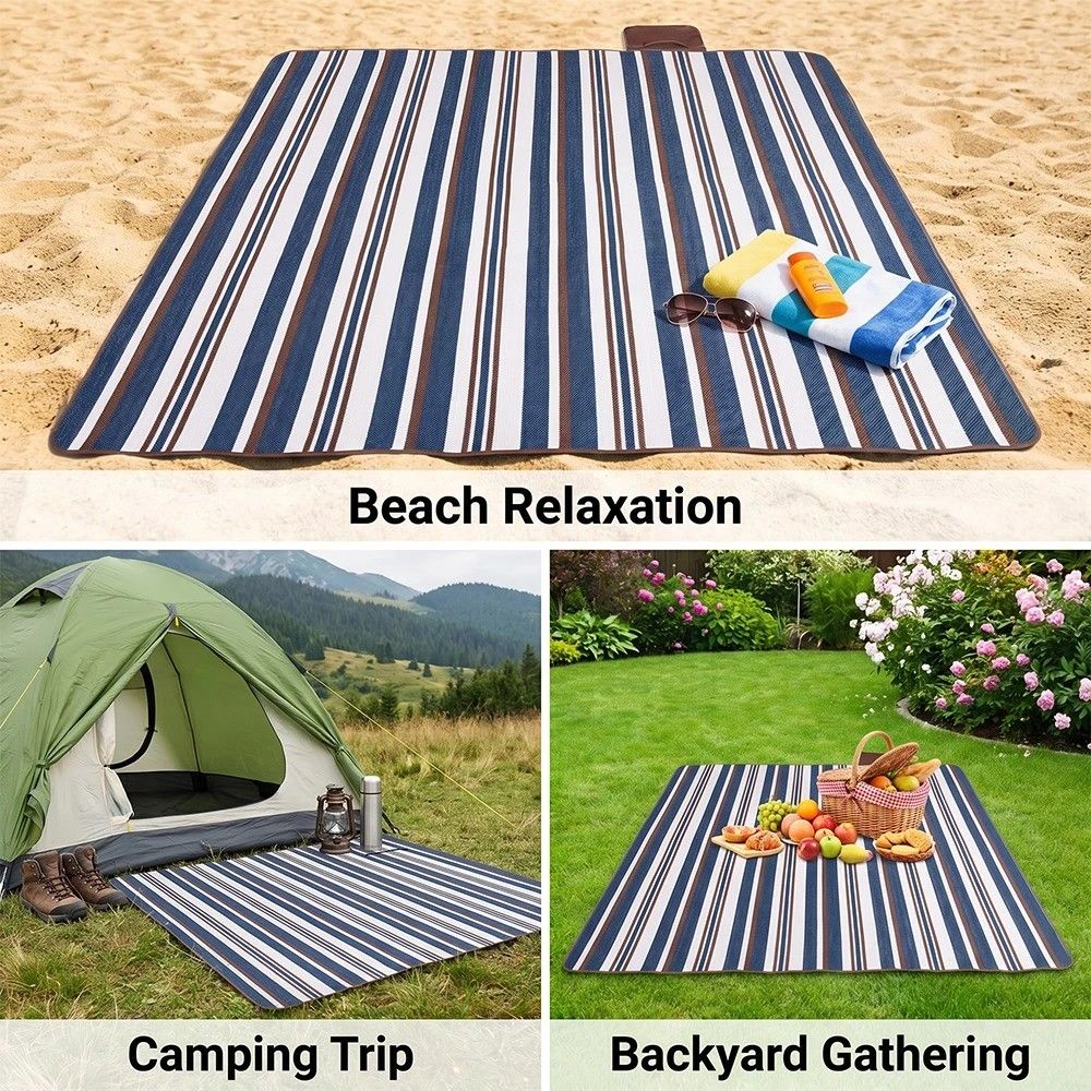 Double-layer Nylon Picnic Mat High-density Waterproof Base + Nylon Padding Lightweight Foldable with Carry Handle Machine Washable & Easy Care Ideal for Beach Camping Park Outdoor Picnics。(150*200CM)
