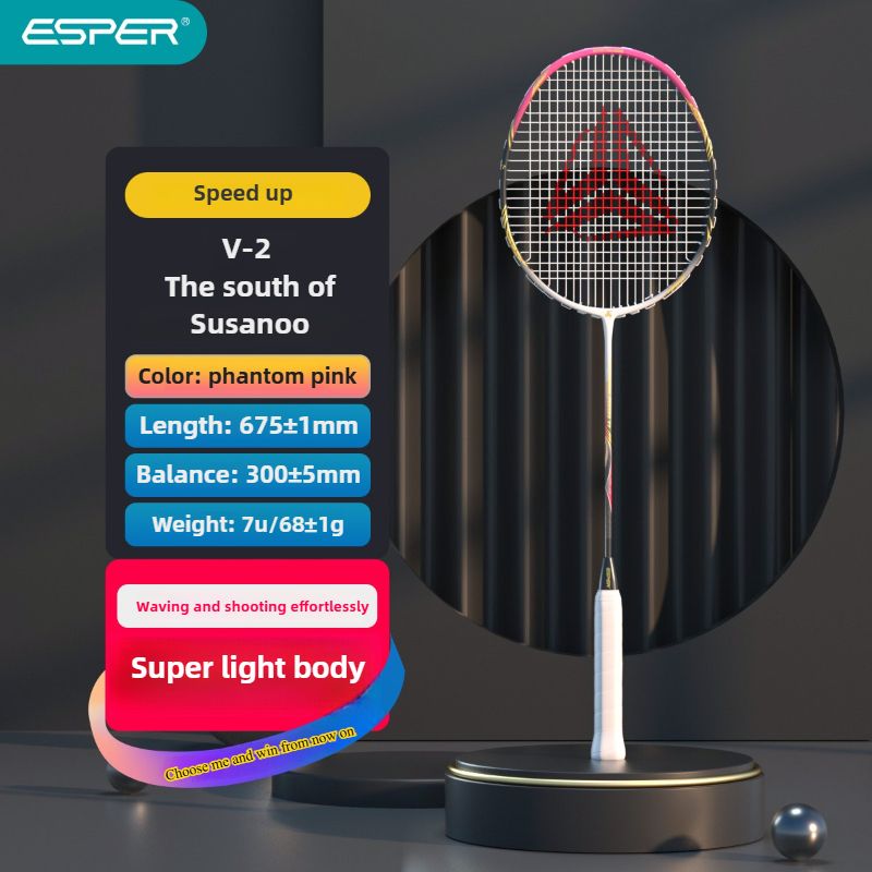 ESPER Explorer V2 Susanoo 7U Ultra-Light Badminton Racket 30T/40T High-Elastic Carbon Fiber with Grip and Gift Box Suitable for Beginners and Advanced Players.(PINK)