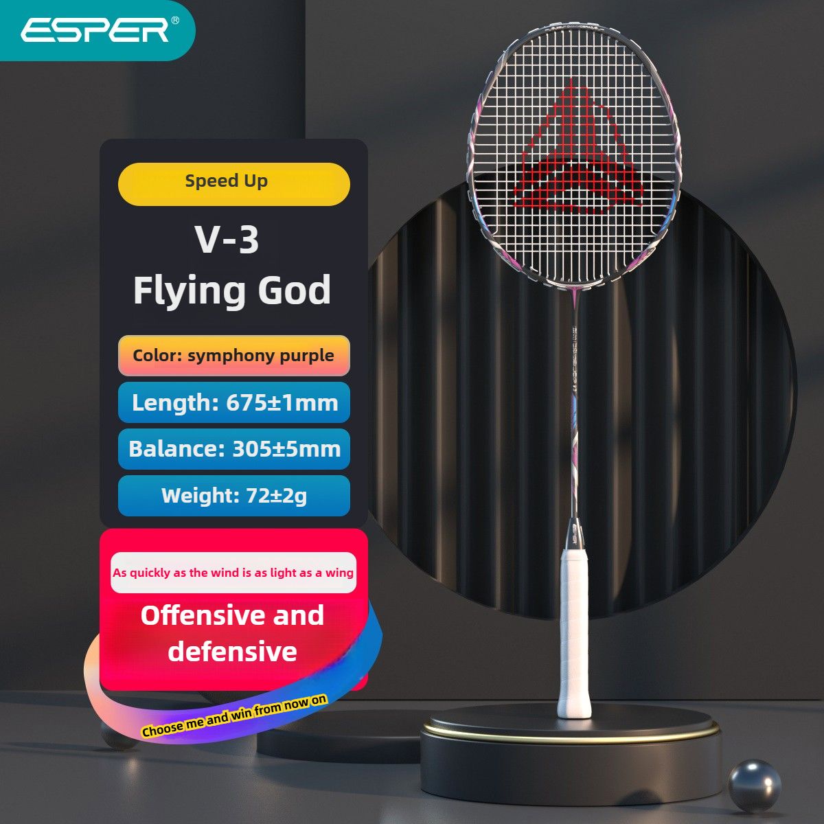 ESPER V3 Badminton Racket 72g Ultra-Light 6U Graphene Carbon All-Around Professional Match Training Durable Stylish Racket(blue)