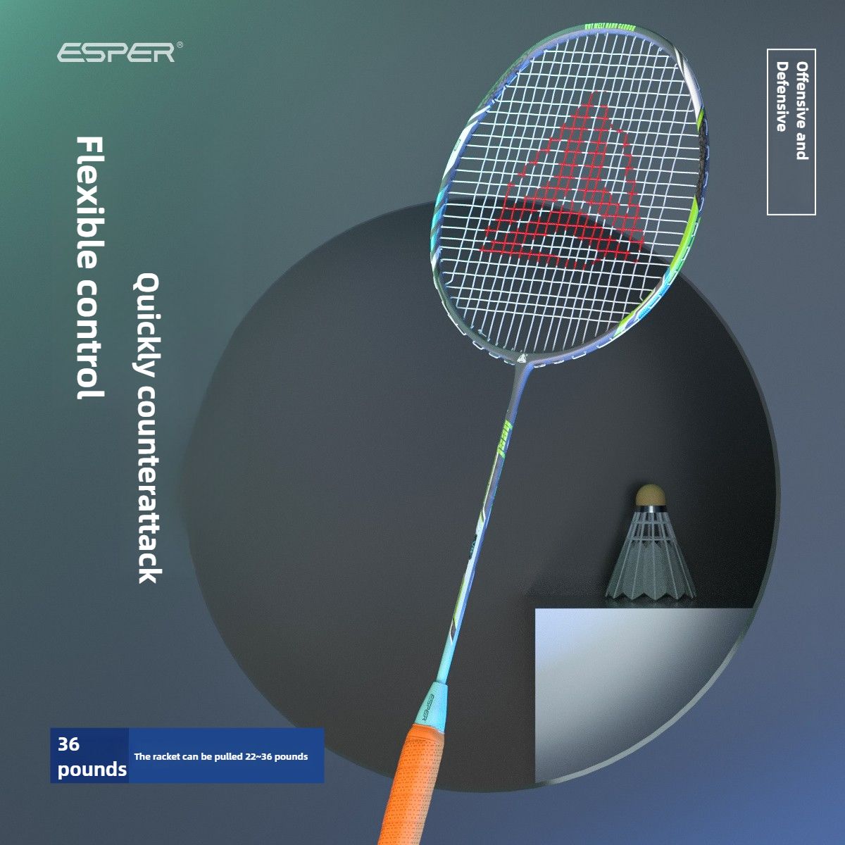 ESPER V4 Badminton Racket 82g Lightweight 4U Full Carbon Fiber All-Around Professional Match Training Durable Stylish Racket(Fluorescent gold red)