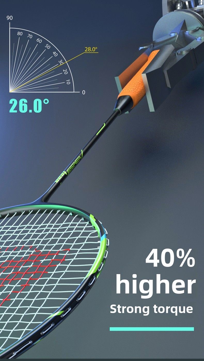 ESPER V4 Badminton Racket 82g Lightweight 4U Full Carbon Fiber All-Around Professional Match Training Durable Stylish Racket(Fluorescent gold red)