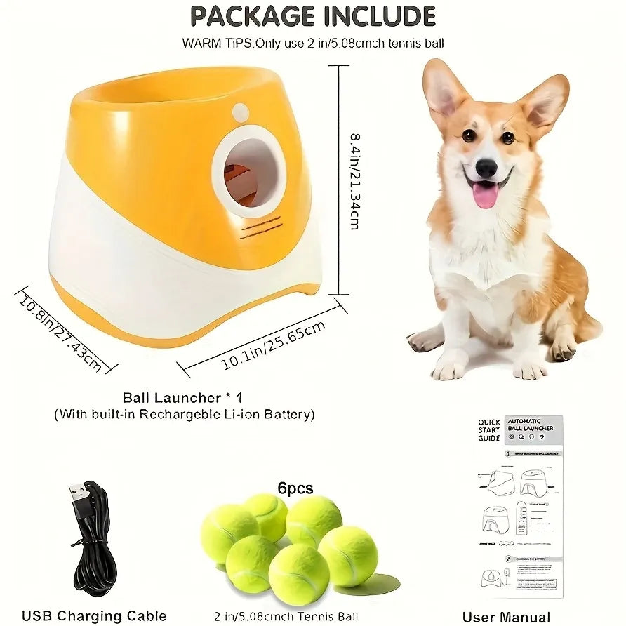 Automatic Pet Ball Launcher Toy with 3 Smart Launch Modes, Built-in Li-ion Battery & USB Charging, Long Battery Life, Indoor/Outdoor Use, Perfect Interactive Training Toy for Small and Medium Dogsļ¼orange)