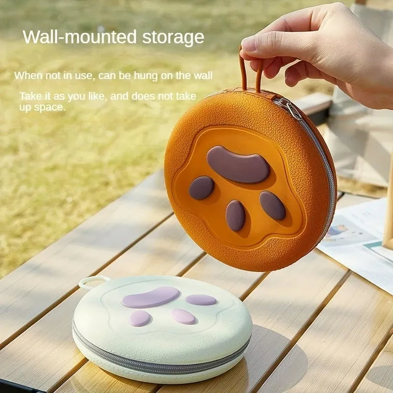 Bear Paw Foldable Pet Bowl: Heat-Resistant Silicone / Dual Bowls for Food & Water Separation / Explosion-Proof Zipper Storage Bag, Lightweight & Portable, Essential for Pet Eating & Drinking on Camping & Walks!(light yellow+brown)