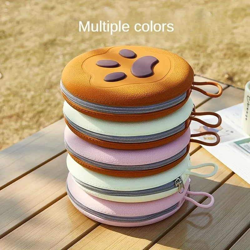 Bear Paw Foldable Pet Bowl: Heat-Resistant Silicone / Dual Bowls for Food & Water Separation / Explosion-Proof Zipper Storage Bag, Lightweight & Portable, Essential for Pet Eating & Drinking on Camping & Walks!(light yellow+brown)