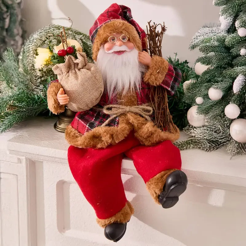 Collectible Sitting Santa Claus Doll | Classic Outfit with Gift Bag, Desktop & Mantel Décor, Ideal New Year & Christmas Gift / RED Sitting Old Man