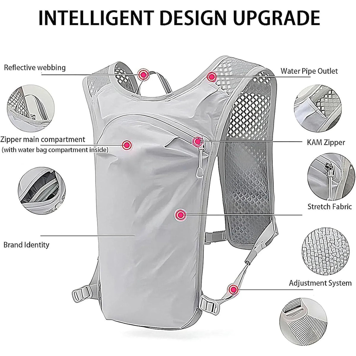 Grey Lightweight Running Vest for Women, Breathable Hydration Backpack for Hiking Running and Biking