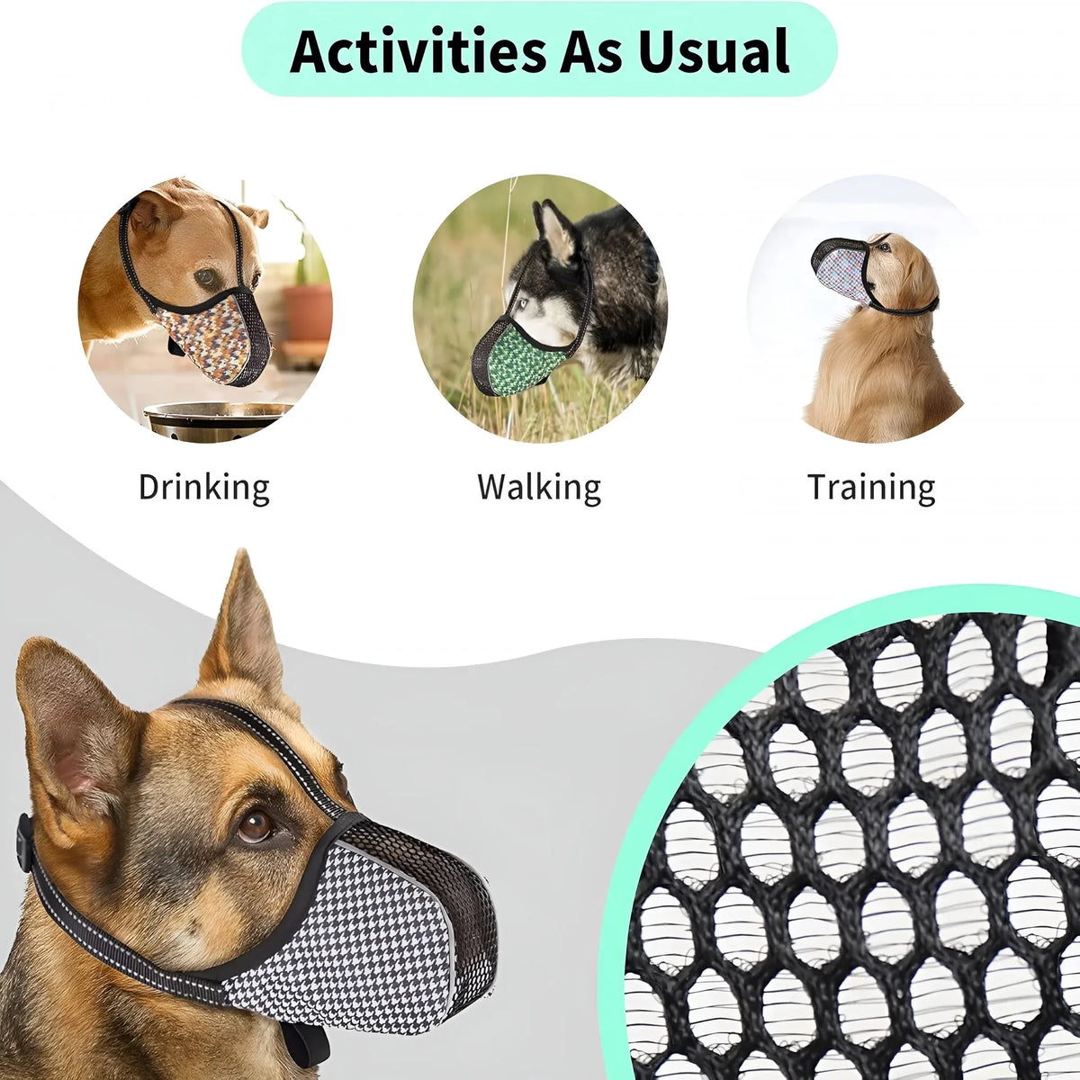 Black Soft Air Mesh Dog Muzzle for Extra Small Dogs, Adjustable Reflective Full Coverage Mouth Guard for Grooming Scavenging, Size XS