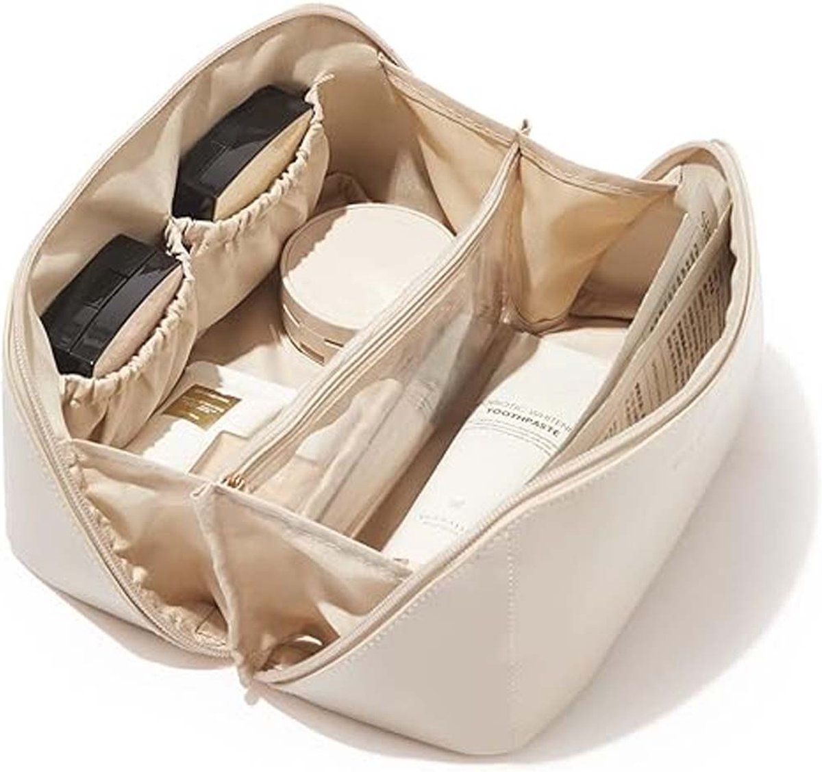 Travel Toiletry Bag with Hanging Hook, Waterproof Cosmetic Organizer with Brush Compartments