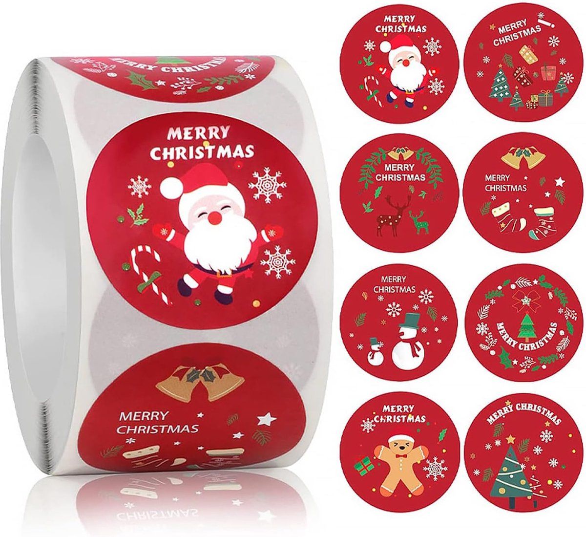 500 Piece Round Merry Christmas Sticker Set, 8 Patterns, 1.5 inch